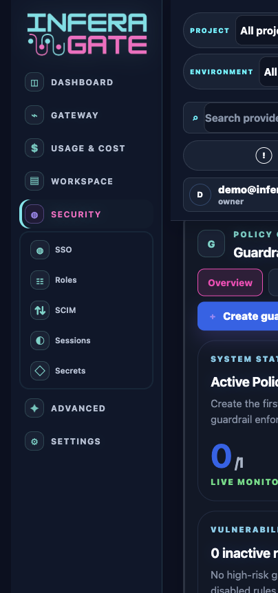 Inferagate governance and access control screen